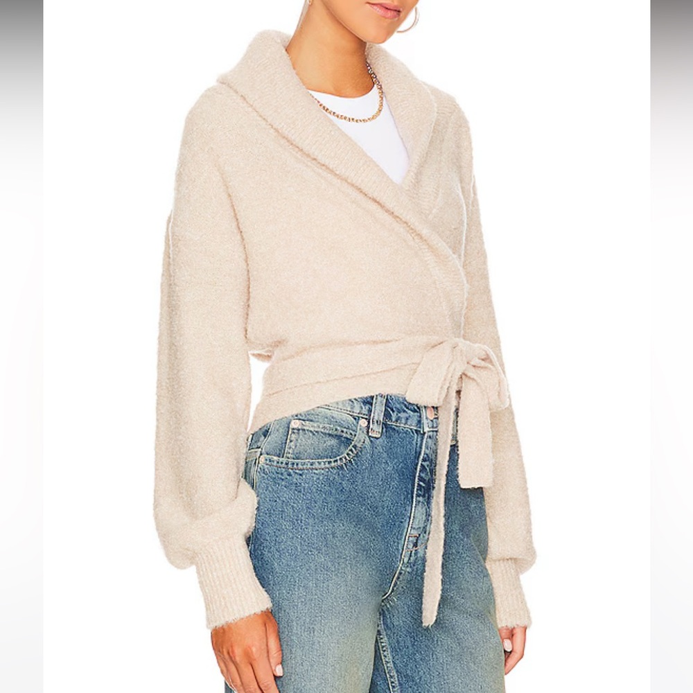 selling revolve 525 boucle ballerina wrap cardigan in oat, nwt size medium